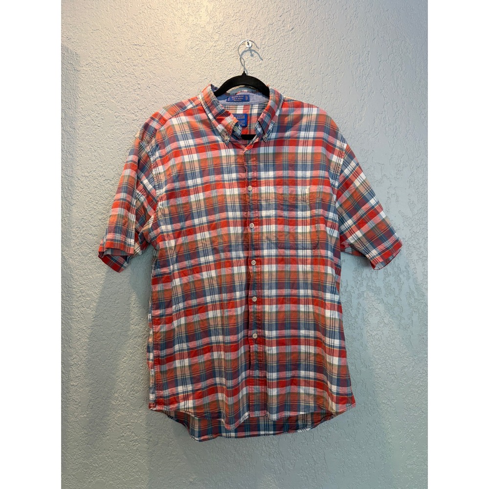 Pendleton Mens Seaside Shirt XL Short Sleeve Plaid Cotton Button Down Red‎ Blue